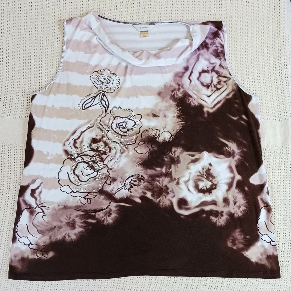 CJ BANKS Sleeveless Tunic Drape Neckline Metal Stud Floral Tie Dye Plus Size 2X - Picture 5 of 10